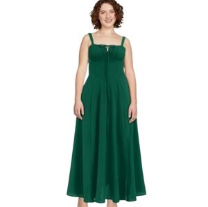 Womens Green Maxi Spaghetti Strap Front Slit Flowy‎ Corset Summer Sundress Boho
